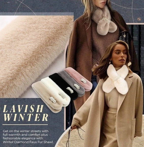 צעיף עטיפת פרווה מלאכותית יהלומי חורף – תמונה 3